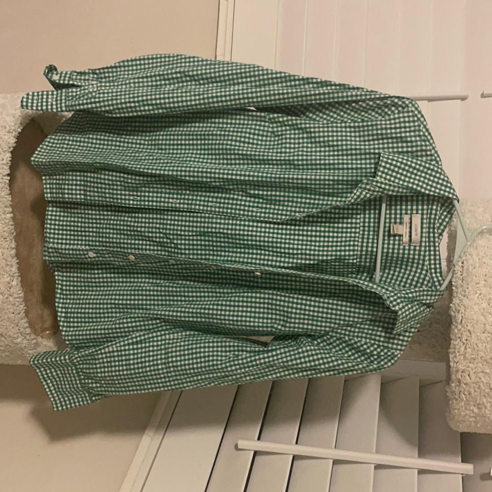 Kelly Green Gingham J. Crew Blouse M